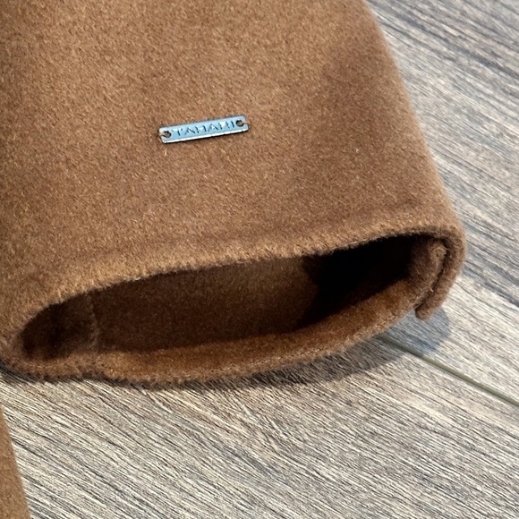 Tahari Juliette Wool Blend Brown Belted Coat with Faux Leather Trim Size Medium - Picture 12 of 15